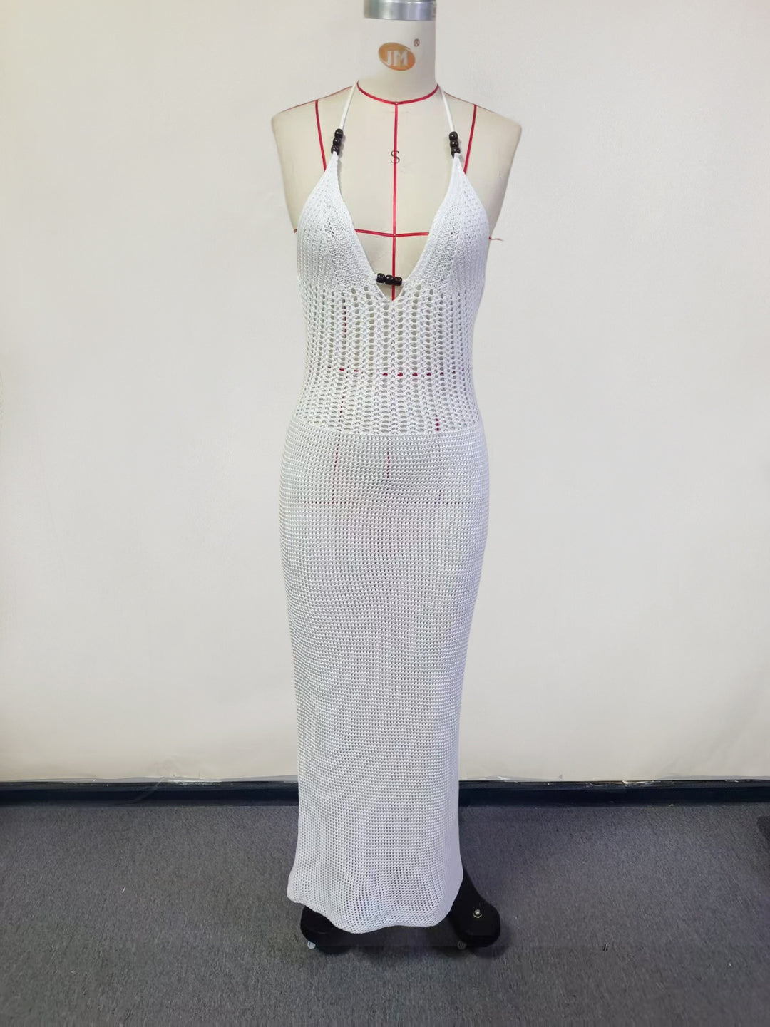 Damen gehäkeltes Strandkleid mit tiefem V-Ausschnitt und herausragenden Details Echo Archiv