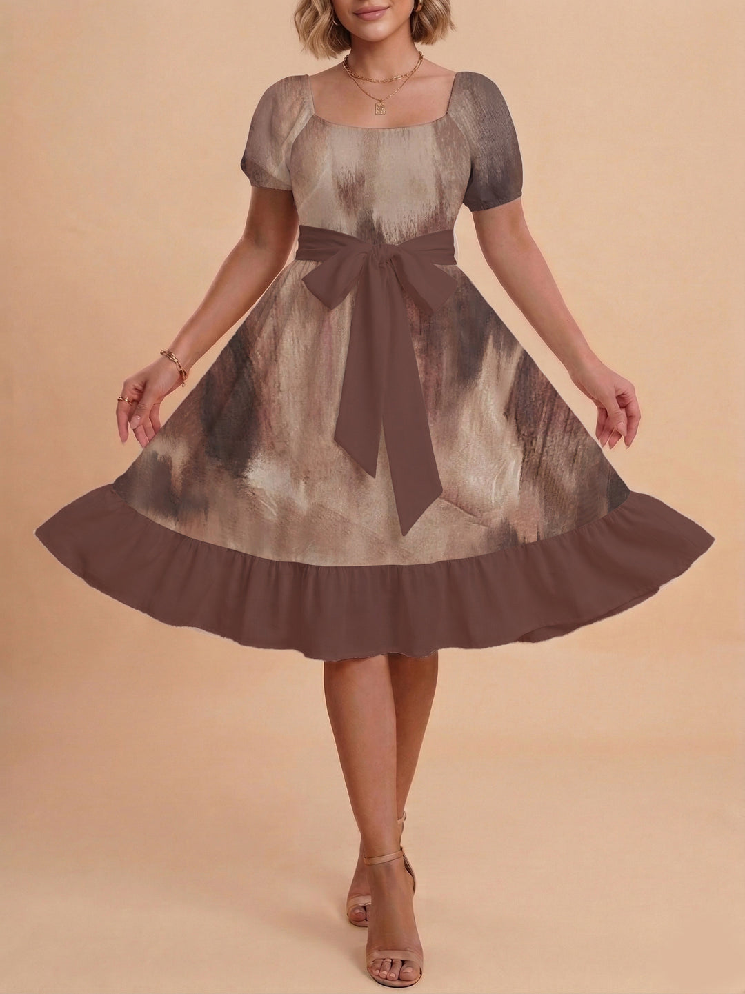Damen schickes Glitzerkleid mit tailliertem Schnitt und Rüschensaum Echo Archiv