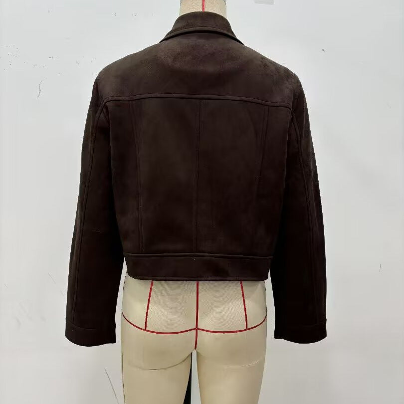 Damen 30+ kurz geschnittene Veloursjacke im Blousonstil mit Hemdkragen und verdeckter Druckknopfleiste Echo Archiv