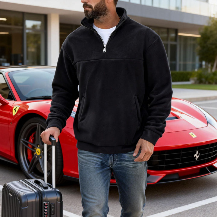 Herren warmer Fleece-Halbzip-Pullover mit Stehkragen, Kängurutasche und Relaxed Fit – Cavarno