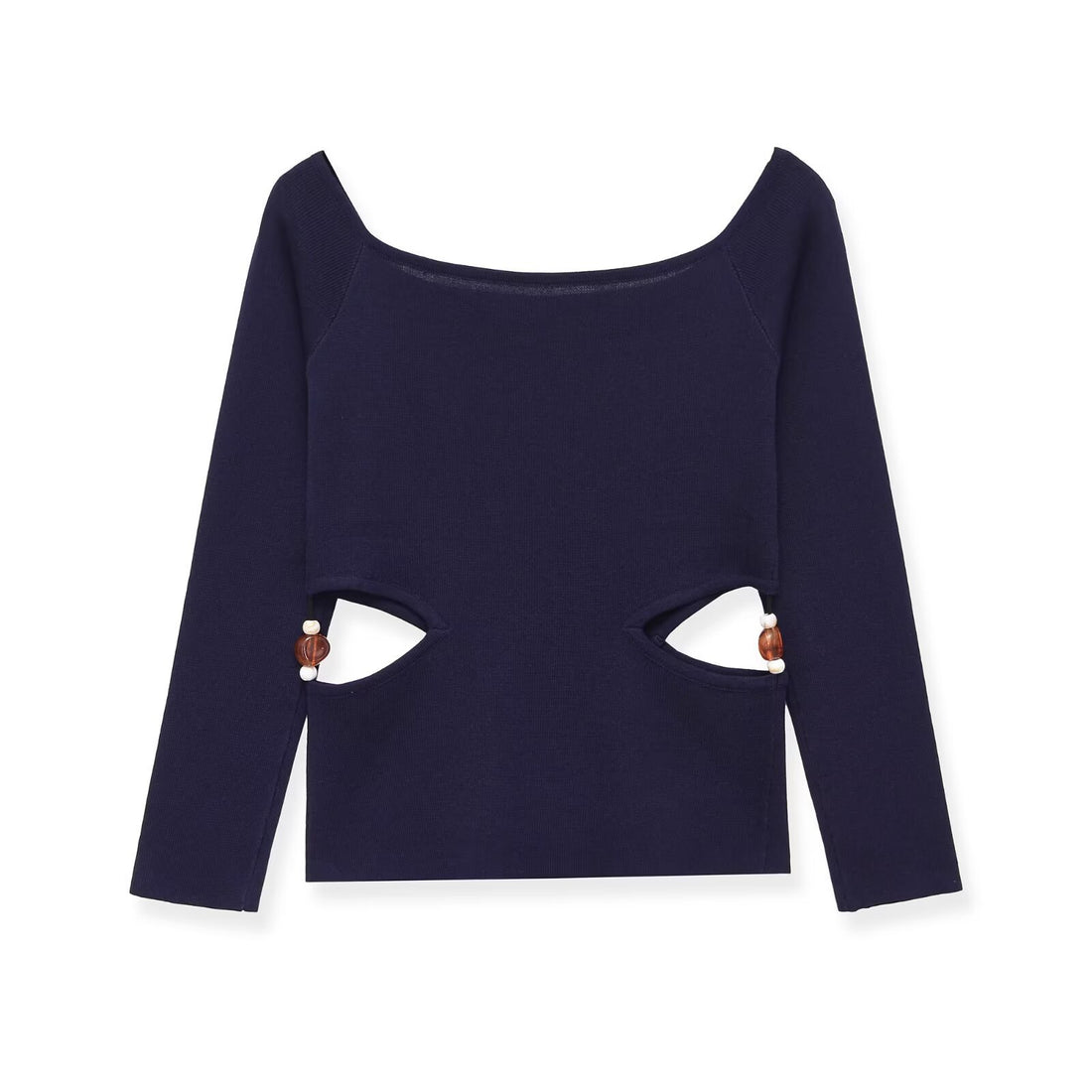 Damen Langarmshirt mit seitlichen Taillen-Aussparungen und Perlenbesatz Echo Archiv