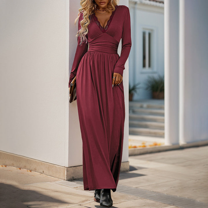 Damen Elegantes Maxikleid mit V-Ausschnitt und hohen Schlitz Echo Archiv