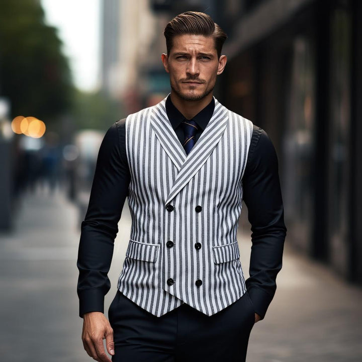 Herren elegante Weste mit doppelter Knopfleiste und klassischen Streifen Echoarchiv