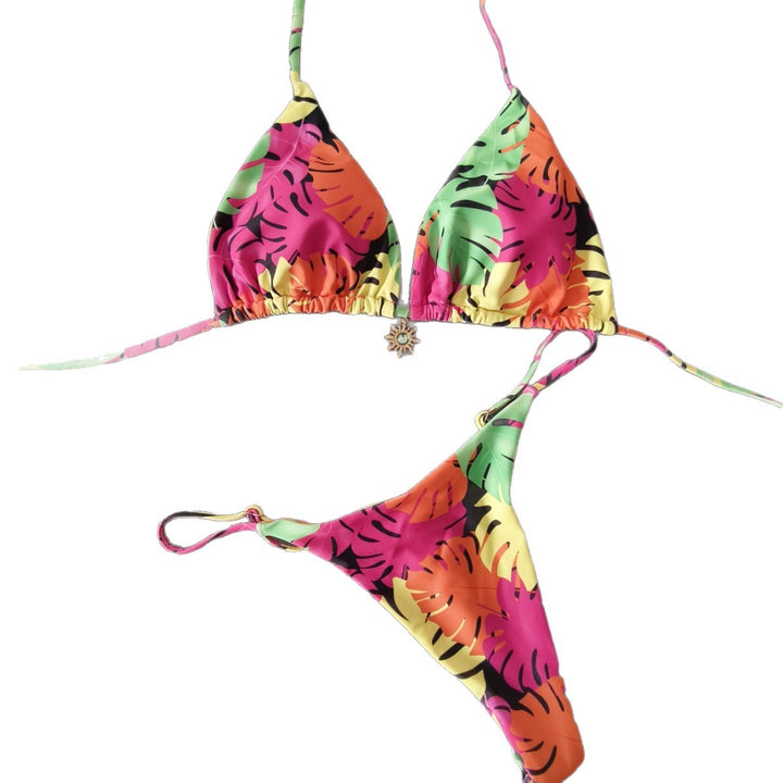 Damen Triangel-Bikini mit tropischem Blättermuster Echo Archiv