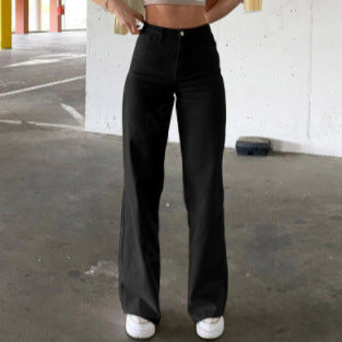 Damen nan hochgeschnittene Weitbein-Hose aus Baumwollmix mit verlängertem Bein und Fünf-Taschen-Design Echo Archiv