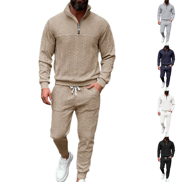 Herren lässige Strick-Jogginganzug mit hohem Kragen und Reißverschluss Echoarchiv