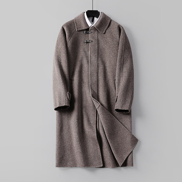 Herren Gerader Wollmix-Longcoat mit verdeckter Front und dekorativen Knebelverschlüssen Echoarchiv