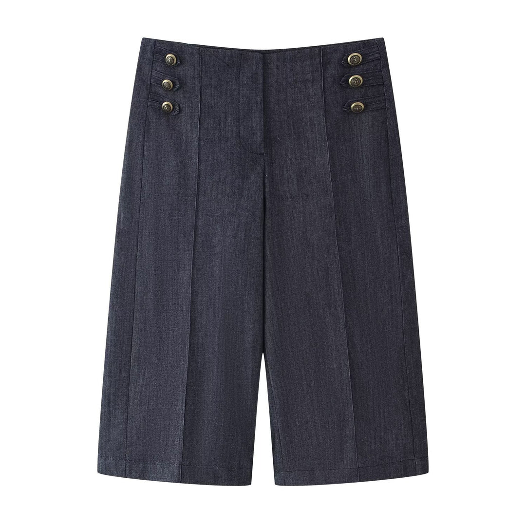 Damen Hochtaillierte Culotte-Hose im Matrosenstil mit Zierknopfleiste Echo Archiv