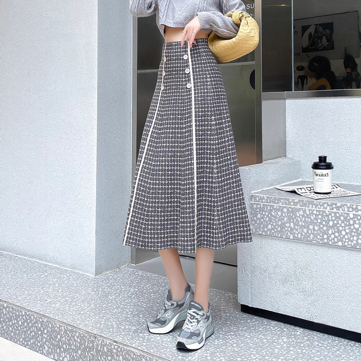 Damen Langer A-Linien Rock mit Knopfdetails Echo Archiv