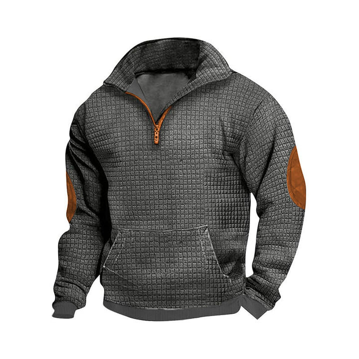 Herren nan strukturierter Halbzip-Pullover mit Kängurutasche und Ellbogenbesatz Echo Archiv