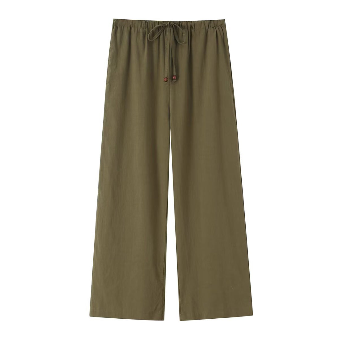 Damen Leichte weite Leinenoptik-Hose mit elastischem Tunnelzug und Holzperlen Echo Archiv