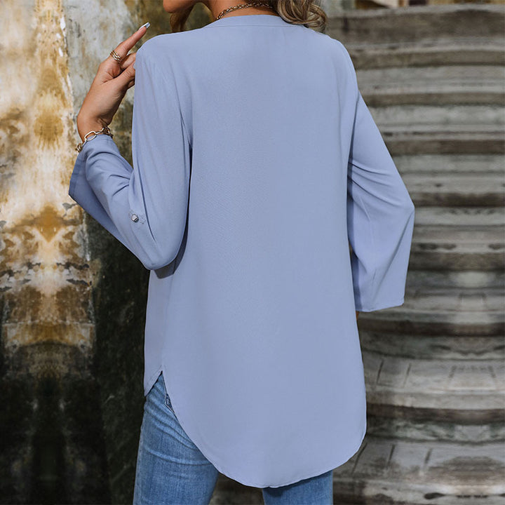 Damen Elegante Bluse mit V-Ausschnitt und Knopfdetails Echo Archiv