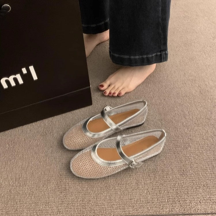 Damen Atmungsaktive Netz-Ballerinas im Mary-Jane-Stil mit verstellbarem Riemen – Lioré