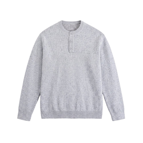 Herren Strukturierter Henley‑Strickpullover mit Dreifach‑Knopfleiste Echoarchiv