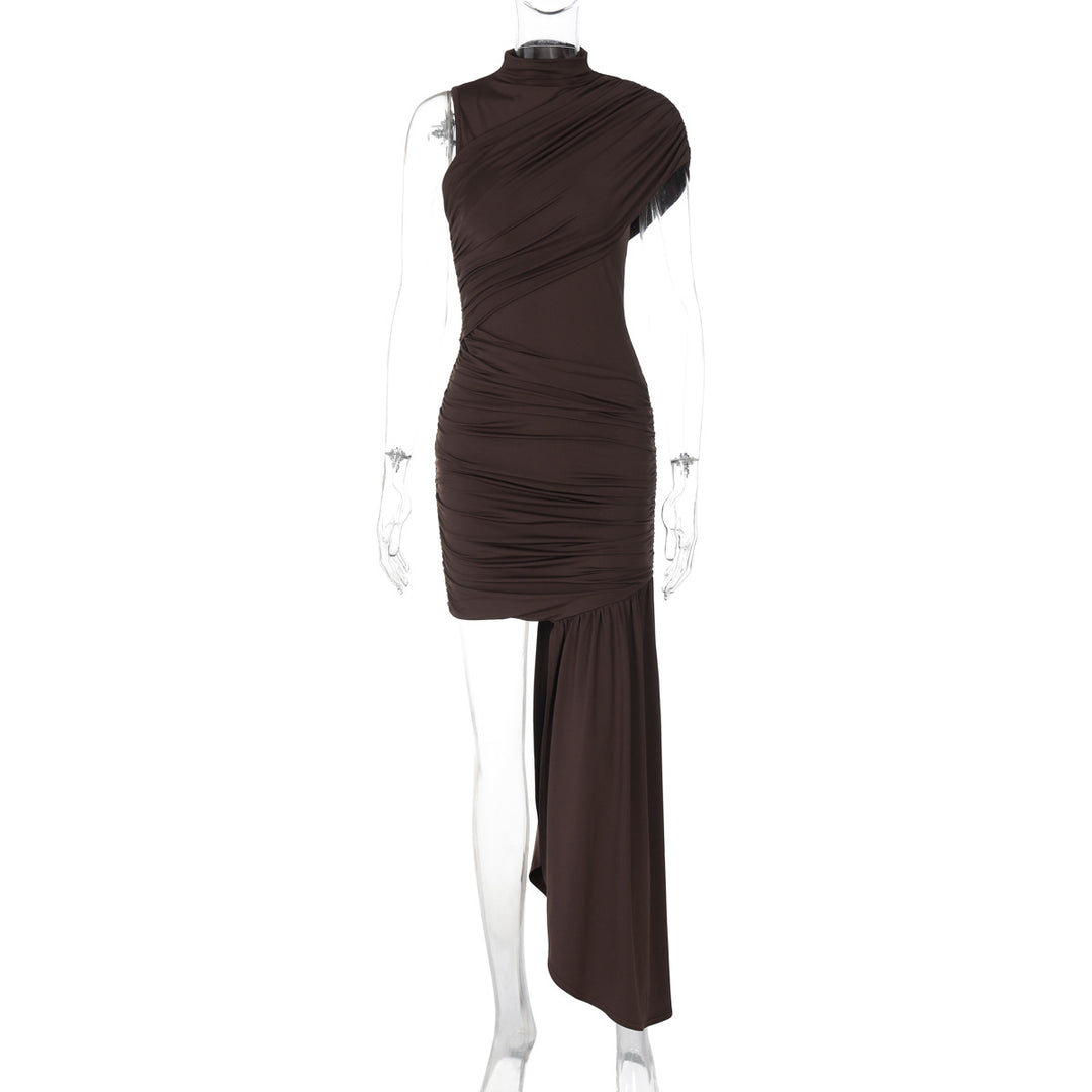Damen Elegantes asymmetrisches Minikleid mit Drapierung und seitlichem Schlitz Echo Archiv