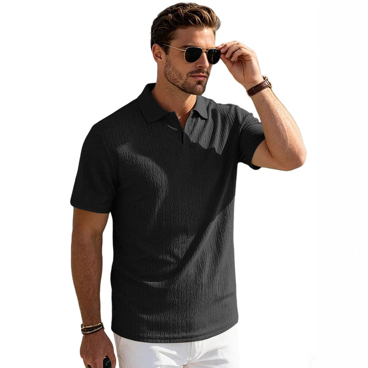 Herren nan elegantes Kurzarm-Polo aus strukturierter Micro-Jacquard-Baumwollmischung mit formstabilem Hemdkragen Echo Archiv