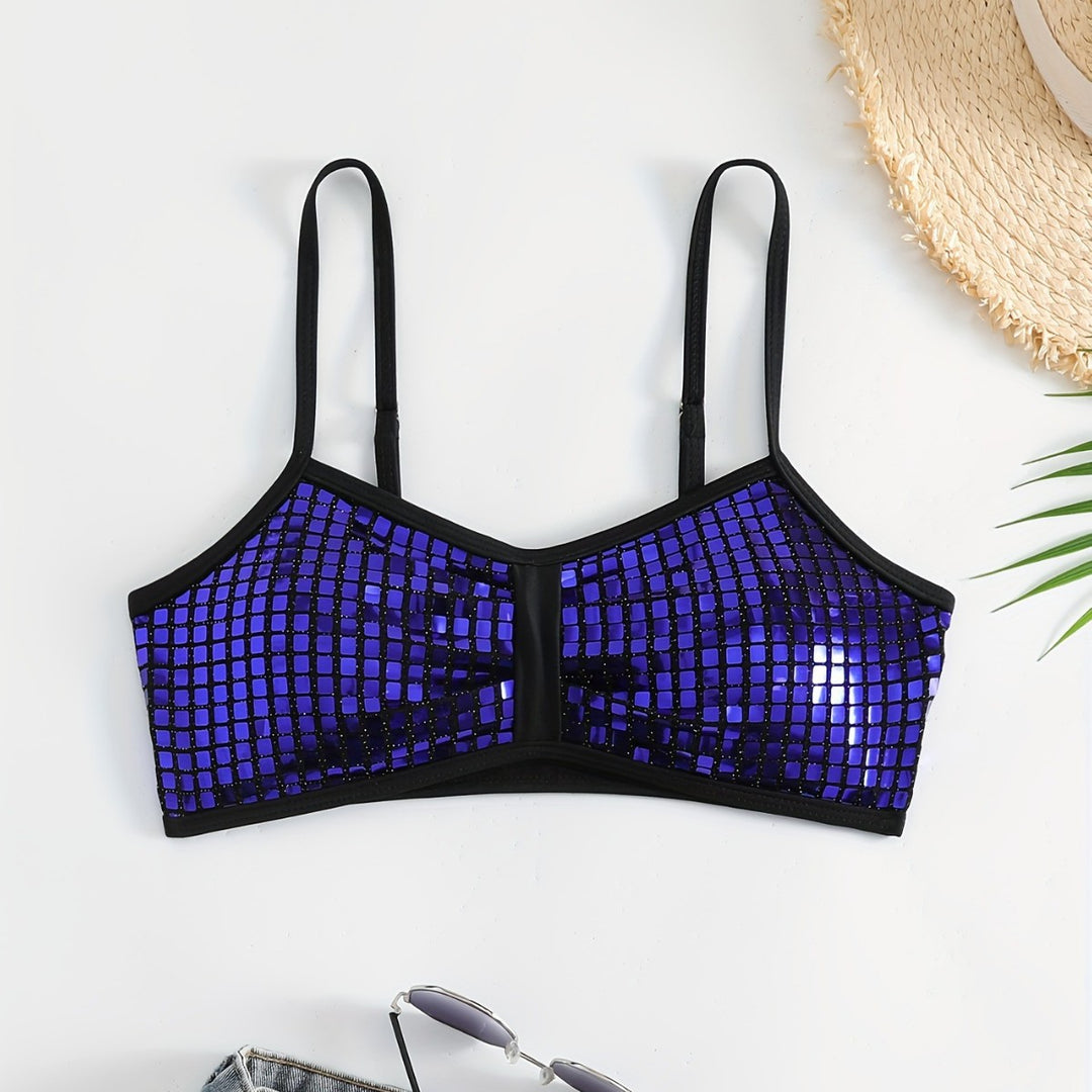 Damen Crop-Bikini-Top mit glitzerndem Netzdesign Echo Archiv