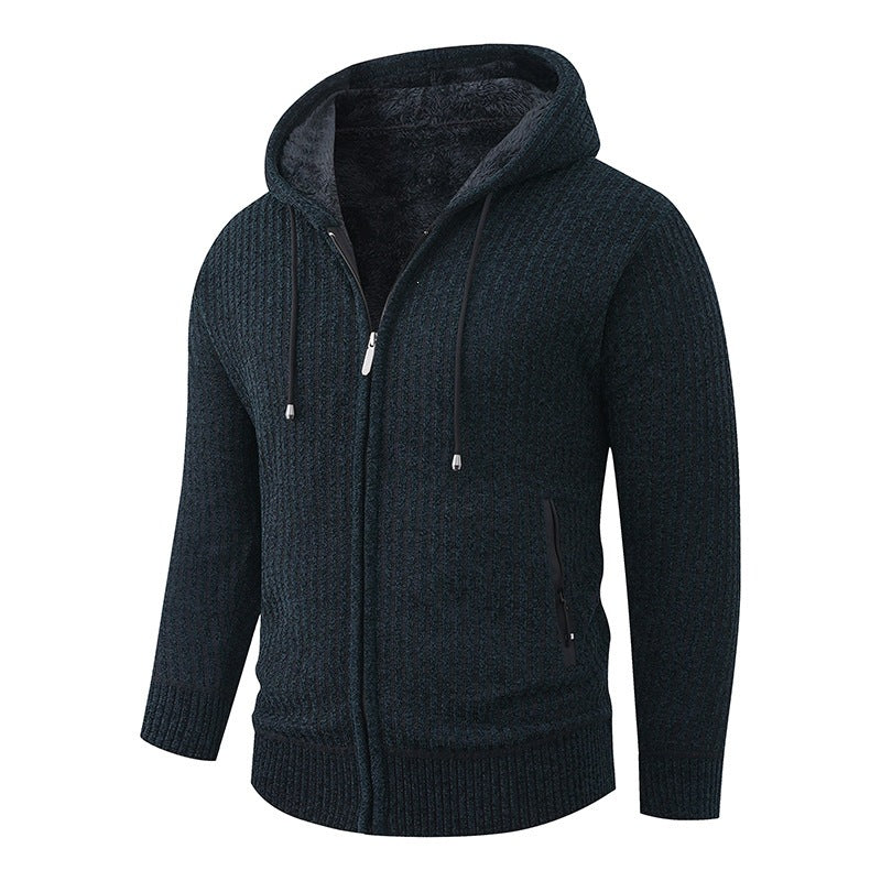Herren Kapuzen-Strickjacke mit Teddyfutter und durchgehendem Reißverschluss Echo Archiv