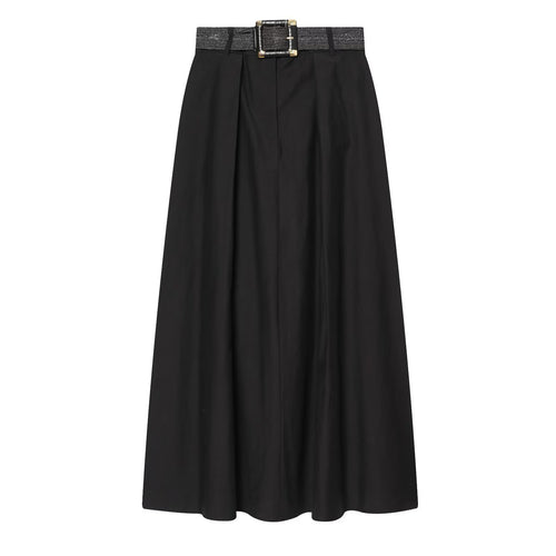 Damen High-Waist Maxirock mit Kellerfalten und dekorativem Taillengürtel Echo Archiv