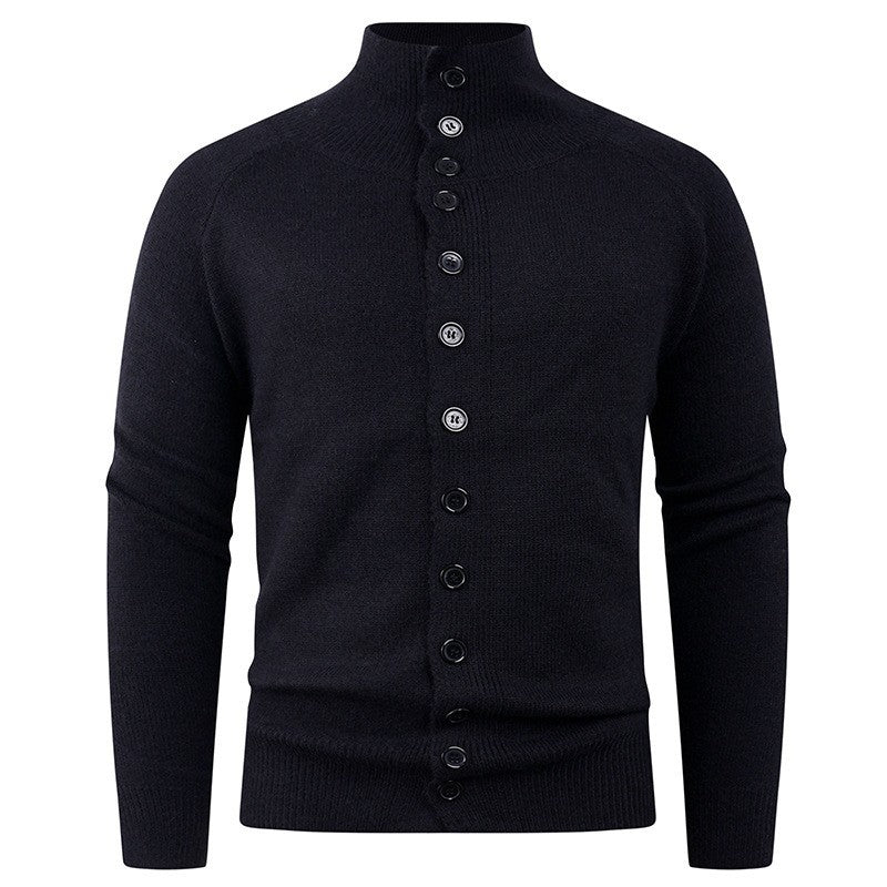 Herren Strickjacke mit modernem Stehkragen und Knopfverschluss Echoarchiv