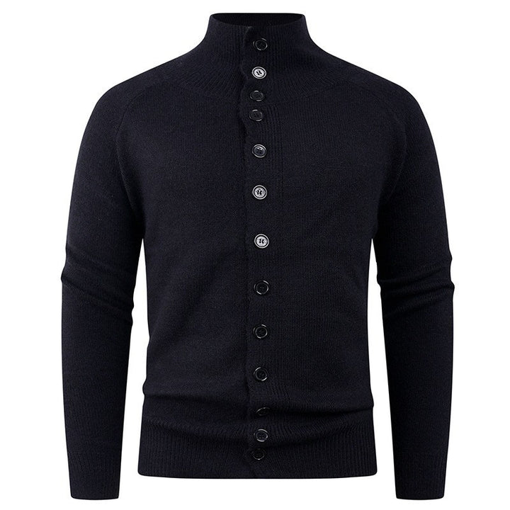 Herren Strickjacke mit modernem Stehkragen und Knopfverschluss Echoarchiv