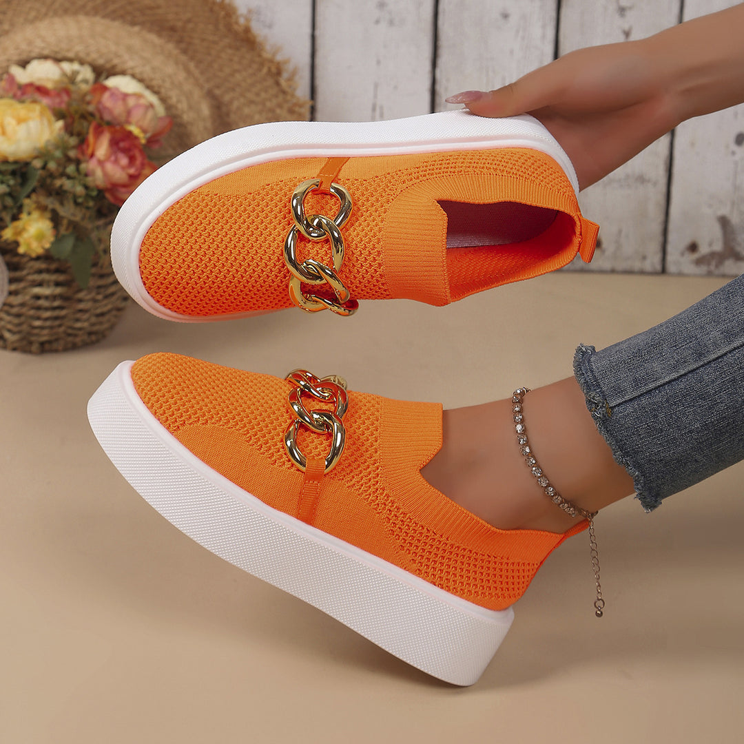 Damen Strick‑Slip‑On Sneaker mit Plateau‑Sohle und auffälliger Metallkettendeko Echo Archiv