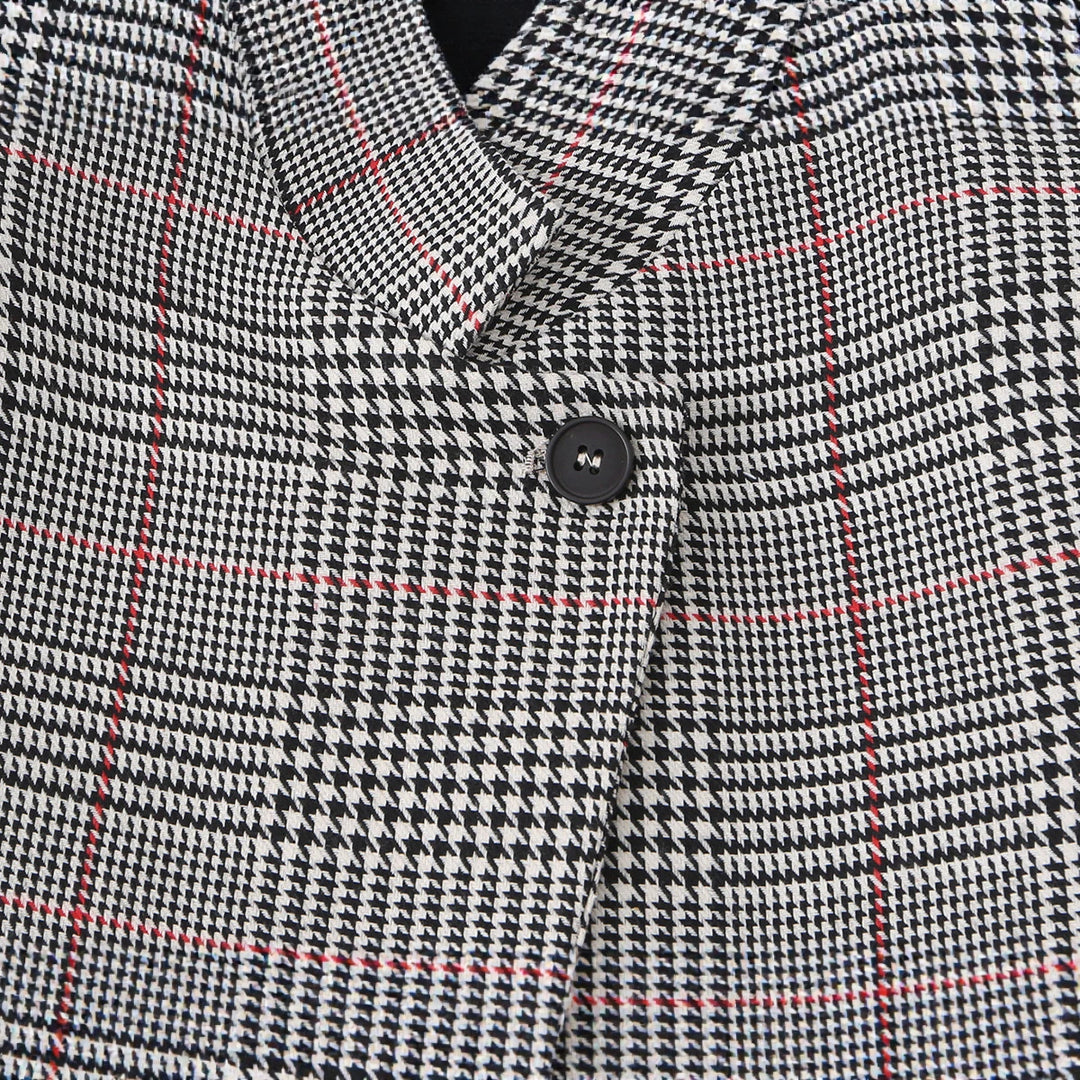 Damen Glencheck-Kurzblazer im Boxy-Schnitt mit Stehkragen und verdeckter Knopfleiste Echoarchiv