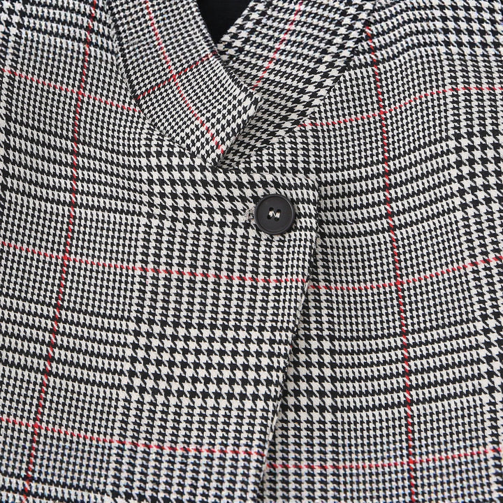 Damen Glencheck-Kurzblazer im Boxy-Schnitt mit Stehkragen und verdeckter Knopfleiste Echoarchiv