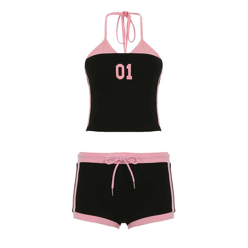 Damen sportliches Crop-Top und Shorts Set mit dekorativem Bindeband Echo Archiv