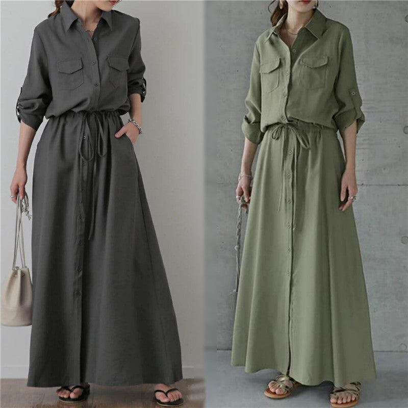 Damen nan langes Hemdkleid mit Tunnelzugtaillierung und aufgesetzten Brusttaschen Echo Archiv