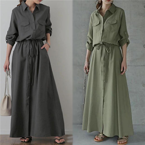 Damen nan langes Hemdkleid mit Tunnelzugtaillierung und aufgesetzten Brusttaschen Echo Archiv