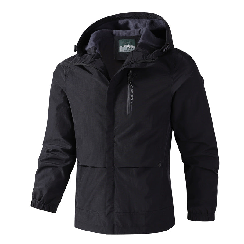 Herren Wasserdichte Softshell-Regenjacke mit Kapuze, Brust-Reißverschluss und Fleece-Innenkragen Echoarchiv