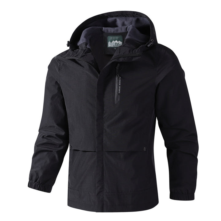 Herren Wasserdichte Softshell-Regenjacke mit Kapuze, Brust-Reißverschluss und Fleece-Innenkragen Echoarchiv
