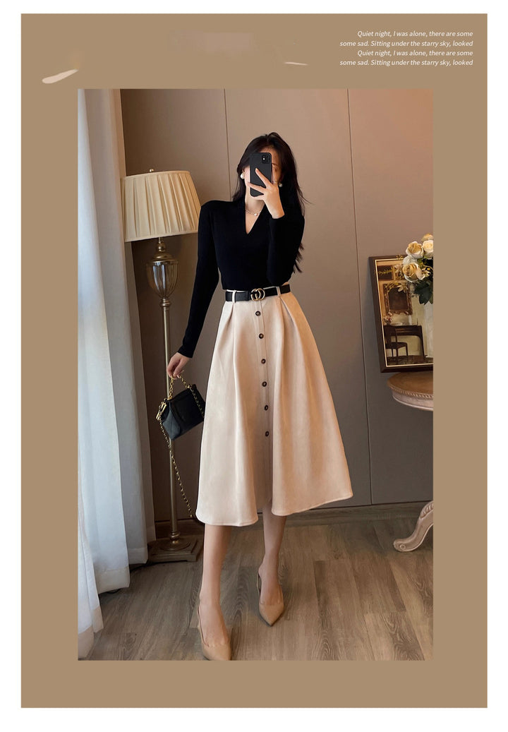 Damen Elegantes Midikleid mit Knopfleiste Echoarchiv