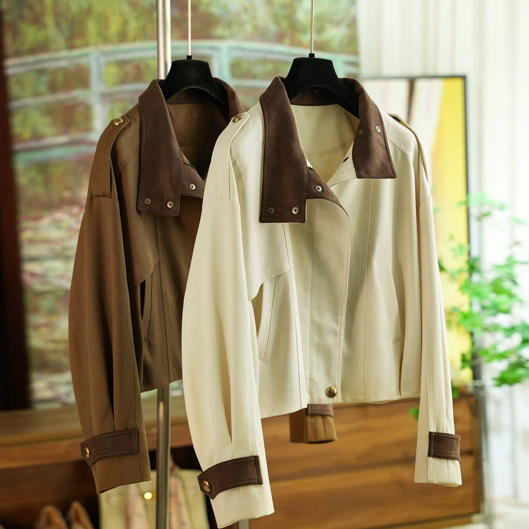 Damen Modische und elegante Kurzjacke mit samtigem Kragen Echoarchiv