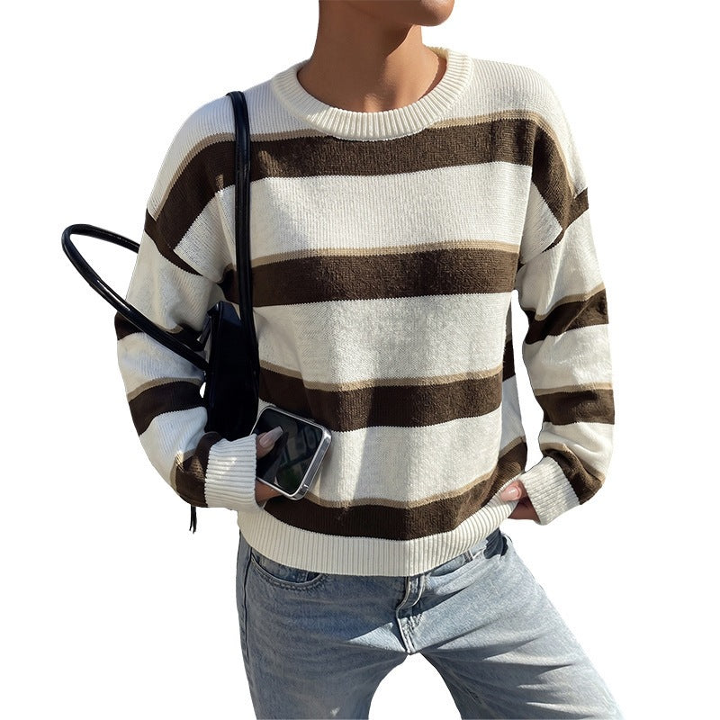 Damen Lockerer Maritim-inspirierter Oversize-Strickpullover mit breiten Blockstreifen und gerippten Bündchen Echoarchiv
