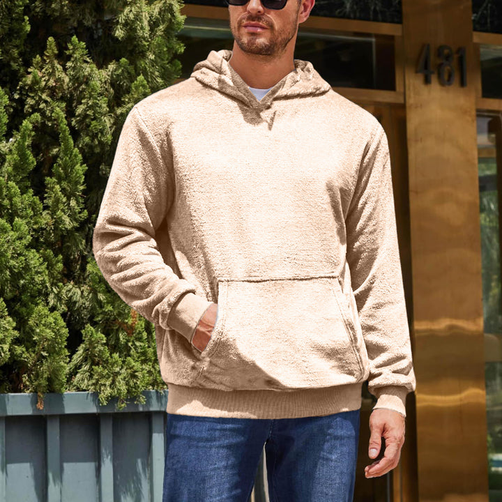 Herren Kuschel-Hoodie aus weichem Fleece mit großer Kängurutasche und hohem Kragen Echoarchiv