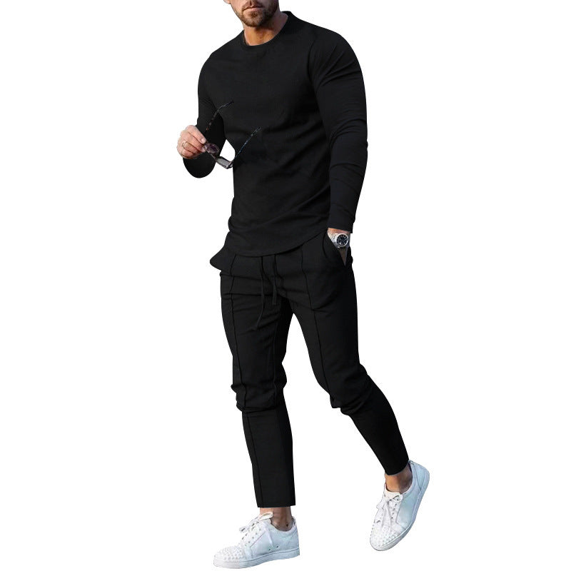 Herren Sportliches Langarmshirt mit modischem Slim-Fit-Schnitt und lässigen Jogger-Hosen Echoarchiv