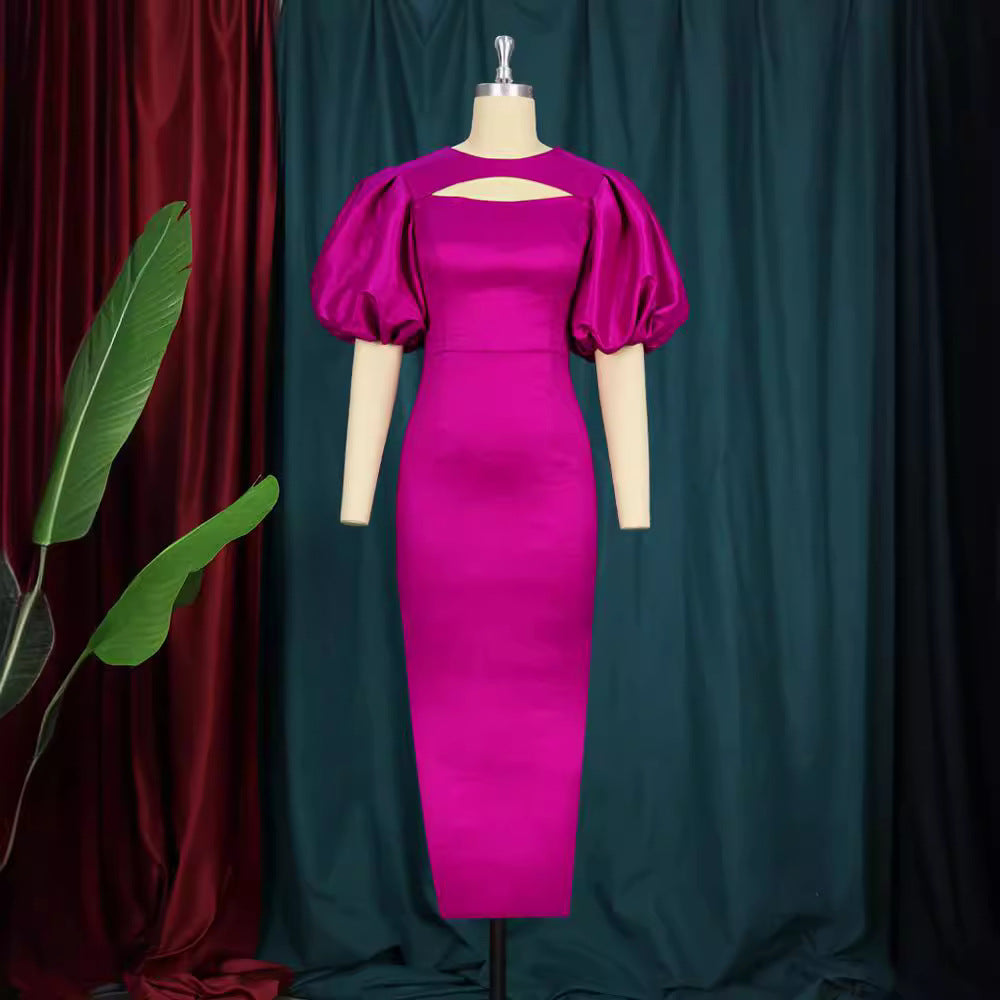 Damen figurbetontes Kleid mit Puffärmeln und Schlüssel-Ausschnitt Echo Archiv