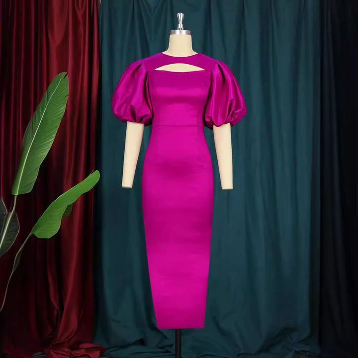 Damen figurbetontes Kleid mit Puffärmeln und Schlüssel-Ausschnitt Echo Archiv
