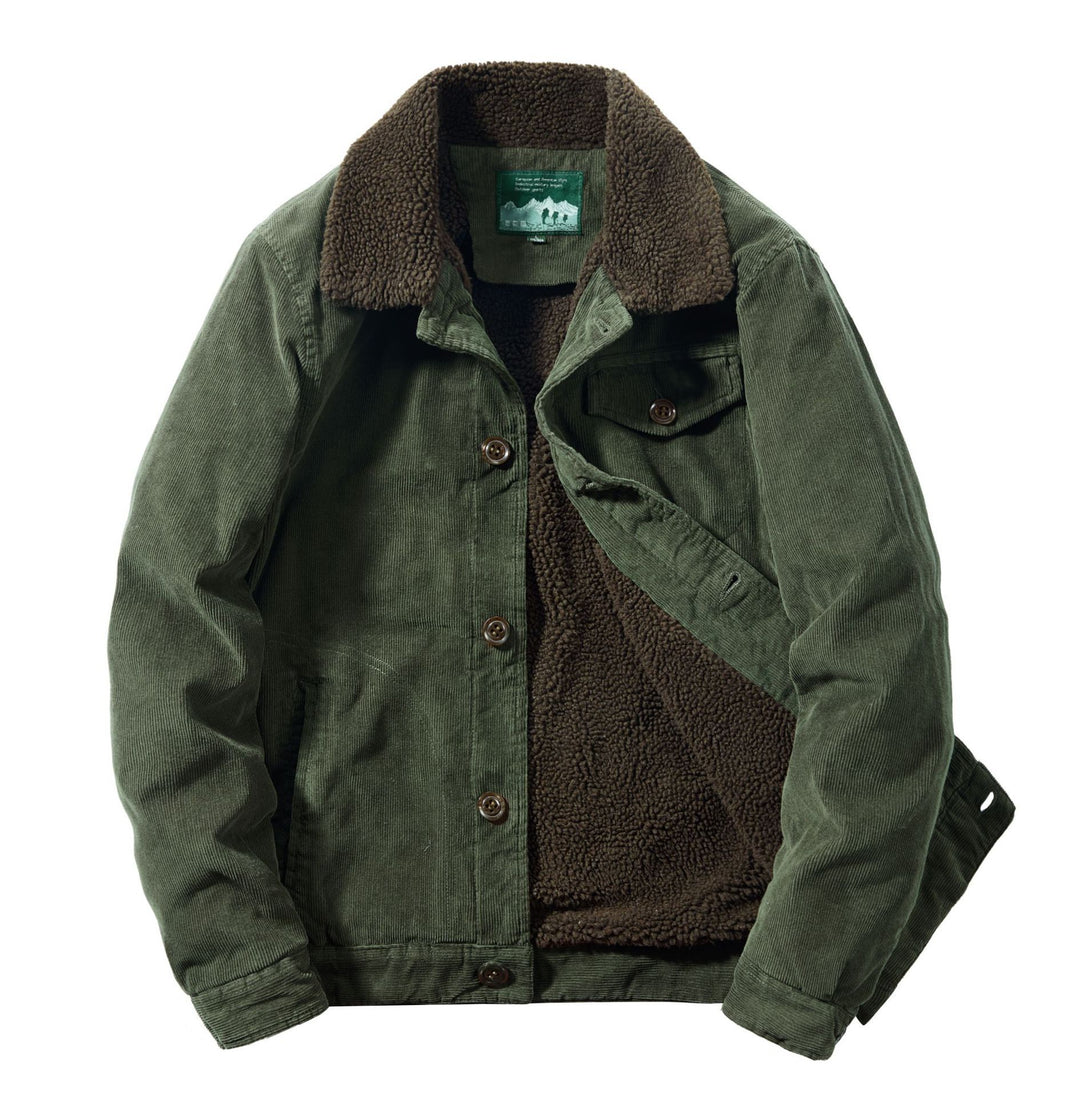 Herren Cord-Truckerjacke mit durchgehendem Sherpa‑Futter und Hemdkragen – Taviero