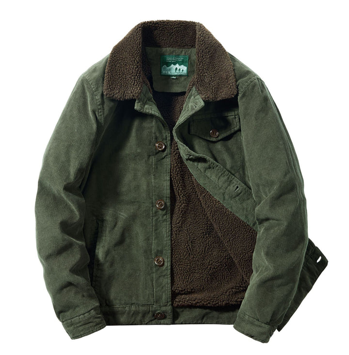 Herren Cord-Truckerjacke mit durchgehendem Sherpa‑Futter und Hemdkragen – Taviero