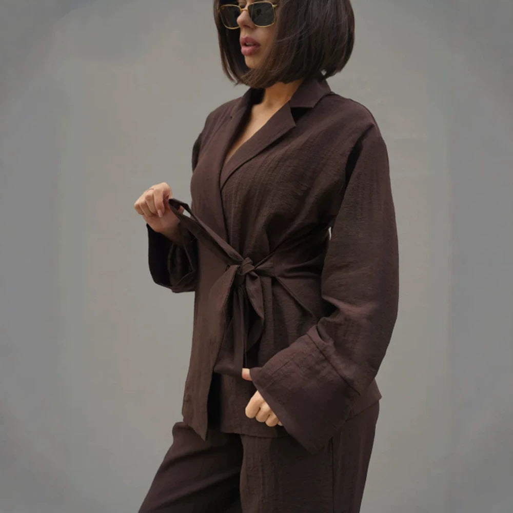 Damen Wickel-Blazer mit Bindegürtel, lässigem Oversize‑Schnitt und Reverskragen Echoarchiv