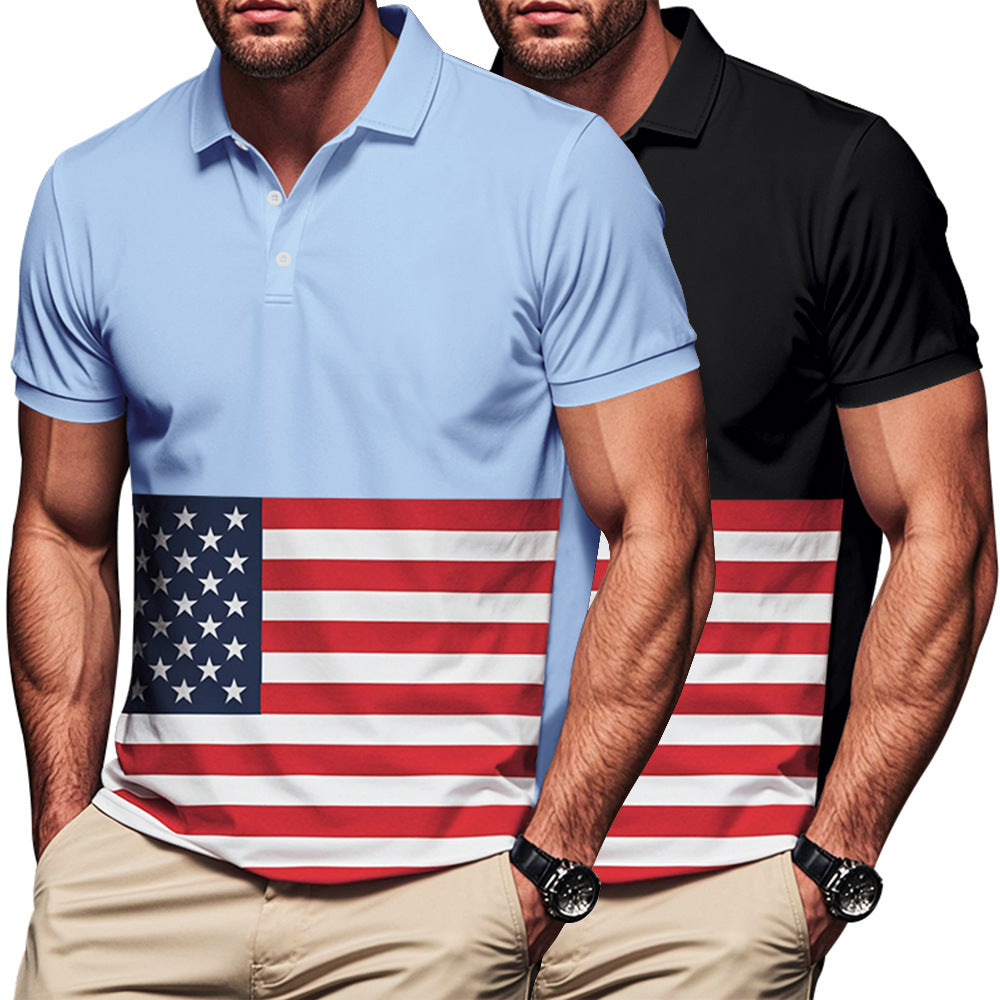 Herren Polohemd im patriotischen Stil mit Flaggenmotiv Echoarchiv