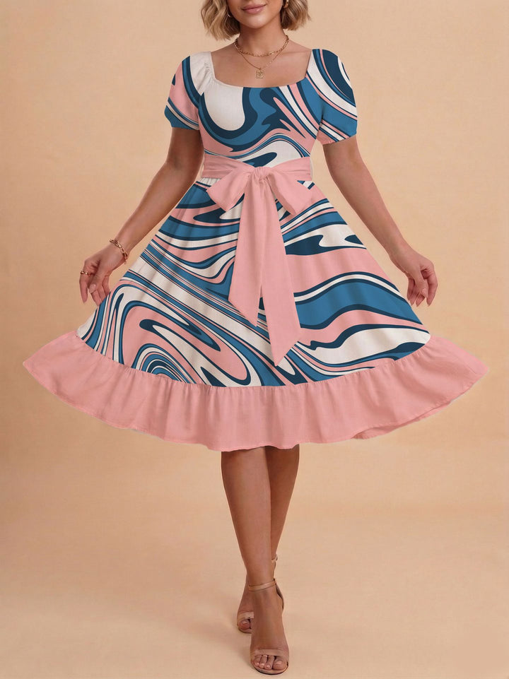 Damen Midikleid mit verspieltem Druck und tailliertem Schnitt Echo Archiv