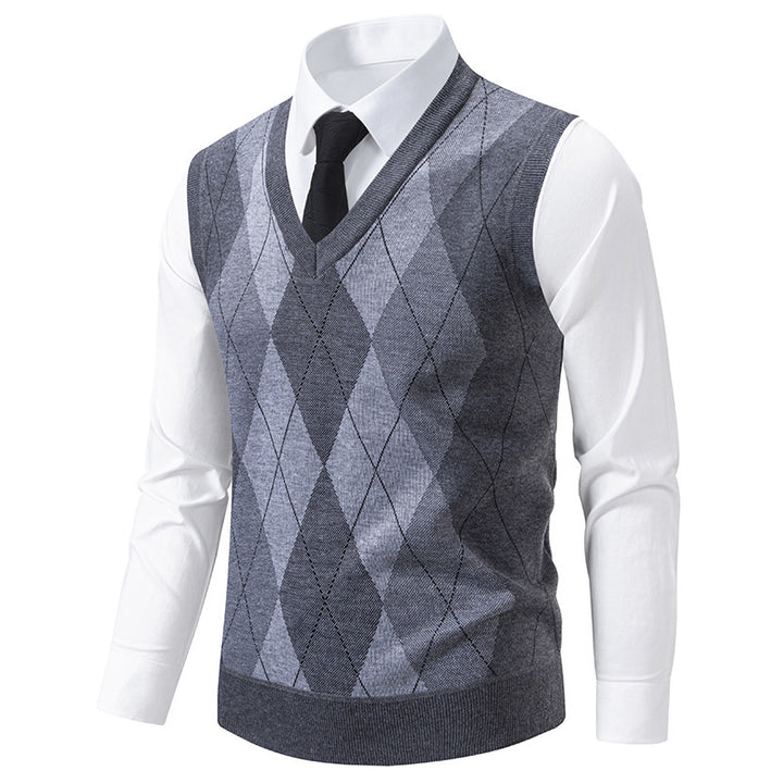 Herren Pullover mit V-Ausschnitt und klassischem Rautenmuster Echoarchiv