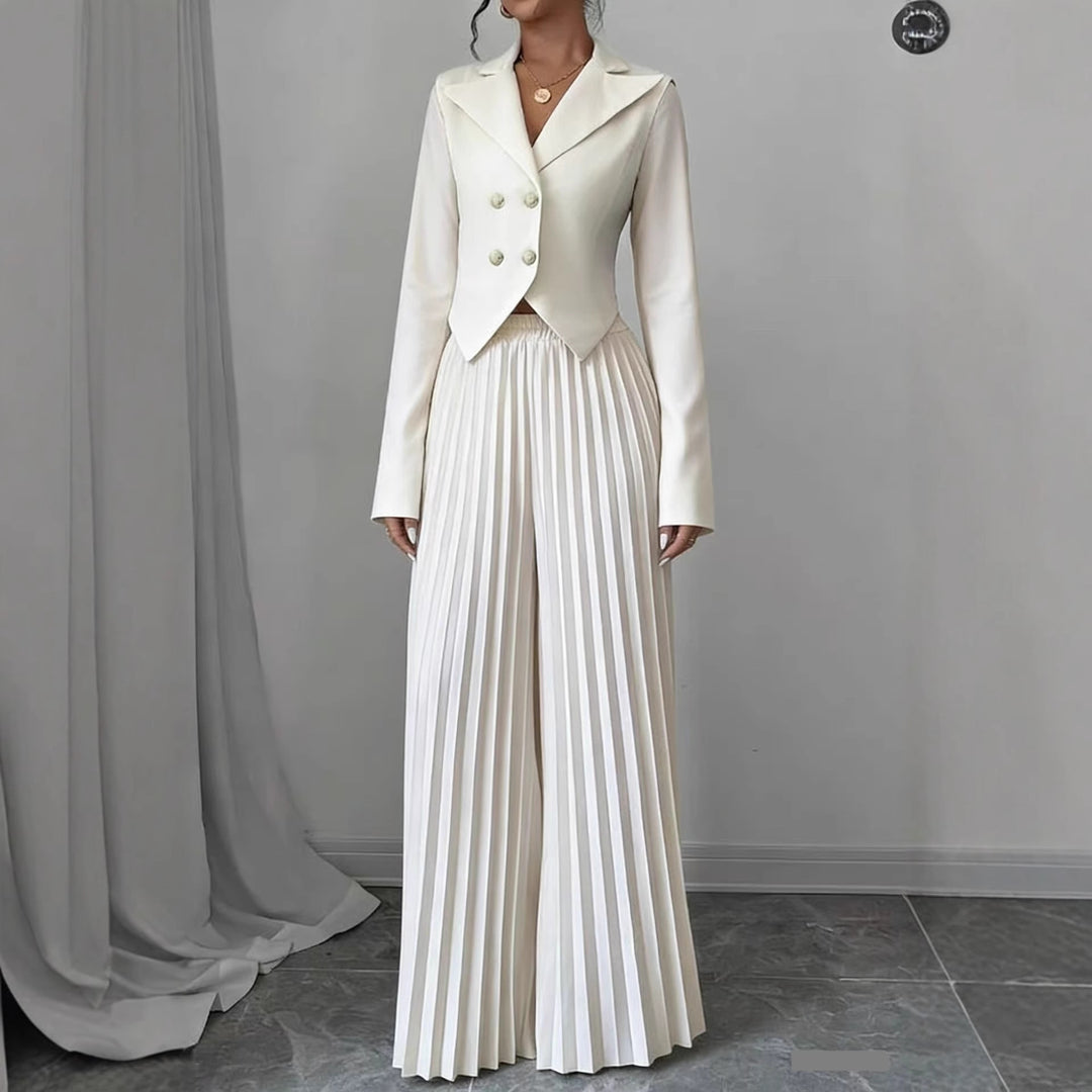 Damen Taillierter Doppelreihiger Blazer und plissierte Palazzo-Hose – Valéne