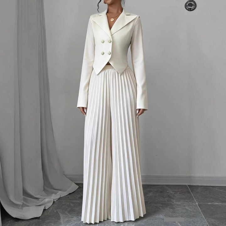Damen Taillierter Doppelreihiger Blazer und plissierte Palazzo-Hose – Valéne