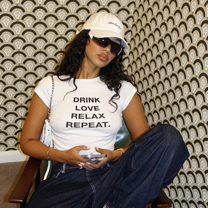 Damen cropped T-Shirt mit Motivdruck Echo Archiv
