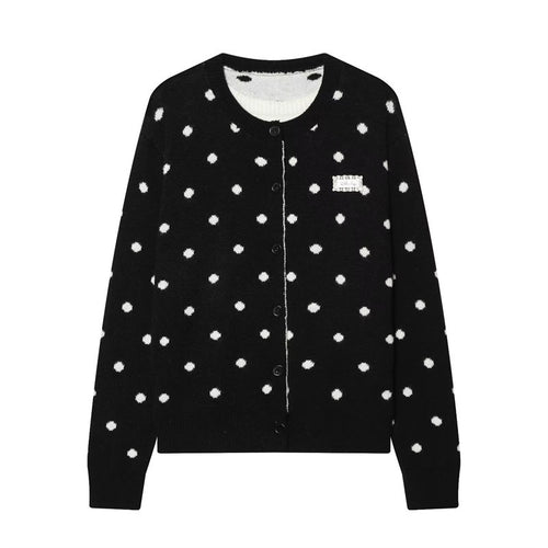 Damen Gepunkteter Strickcardigan mit Rundhals und Knopfleiste Echo Archiv
